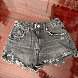 Zara Charcoal Frayed Hem Jean Shorts